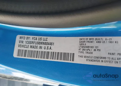 2021 Ram 1500 Trx 4X4 5'7 Box from USA, damaged, VIN 1C6SRFU98MN804461